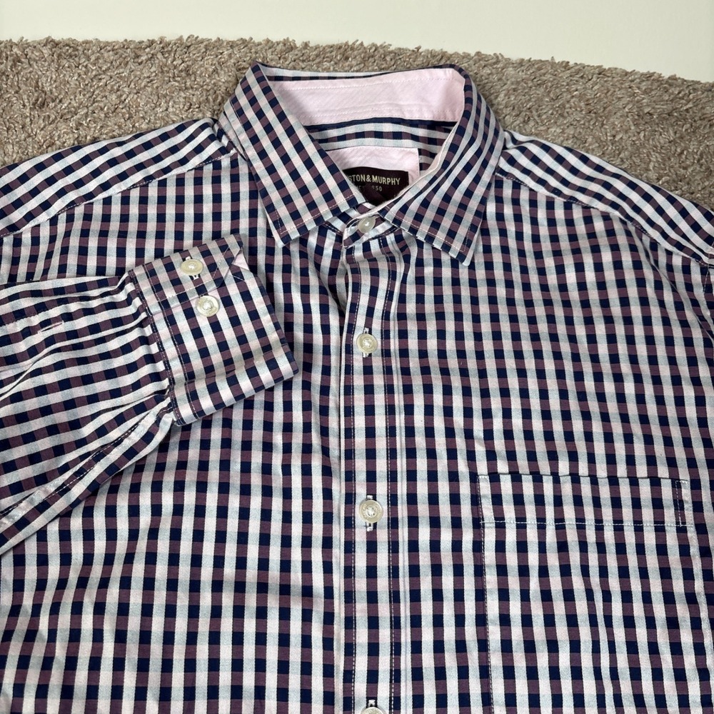 Johnston & Murphy Mens Long Sleeve Gingham Check Button Down Shirt Size L